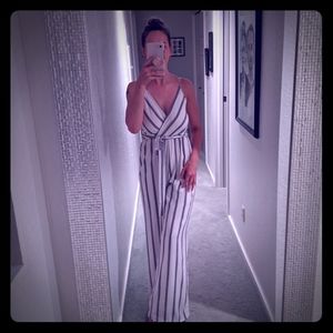Navy & White Striped Jumpsuit NWOT